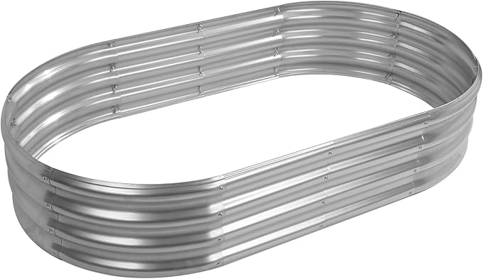 5X2.7X1 FT Oval Galvanized Metal Garden Raised Bed/Plant Box for Planting32 Inches Diameter Iron Fire Pit RingSmall Animal Fence-3 in 1 Modular Design in Black (Silver 60X32X11.5 Inches)
