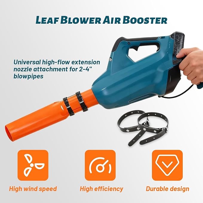 Leaf Blower Air Booster - Universal Nozzle Attachment High-Speed Airflow Accelerator for 2–4 Inch Tubes Plastic Turbo Extension Boosts Wind Power &amp Blowing Distance for Blower (2 Orange)