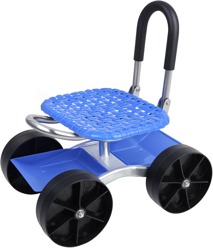 Rolling Garden Cart with Seat Adjustable 360° Swivel Garden Stool with Wheels Outdoor Lawn Yard Rolling Work Seat Patio Scooter on Wheels for Lawn Yard Planting (Blue)