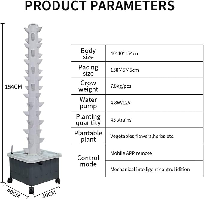 Hydroponic Growing Sytem Gardening Indoor Grow Kits Vertical Grow Tower Self-watering Growing System15 Layer 45 Plants Sitesfor Fresh Herb Garden Fruits Vegetables