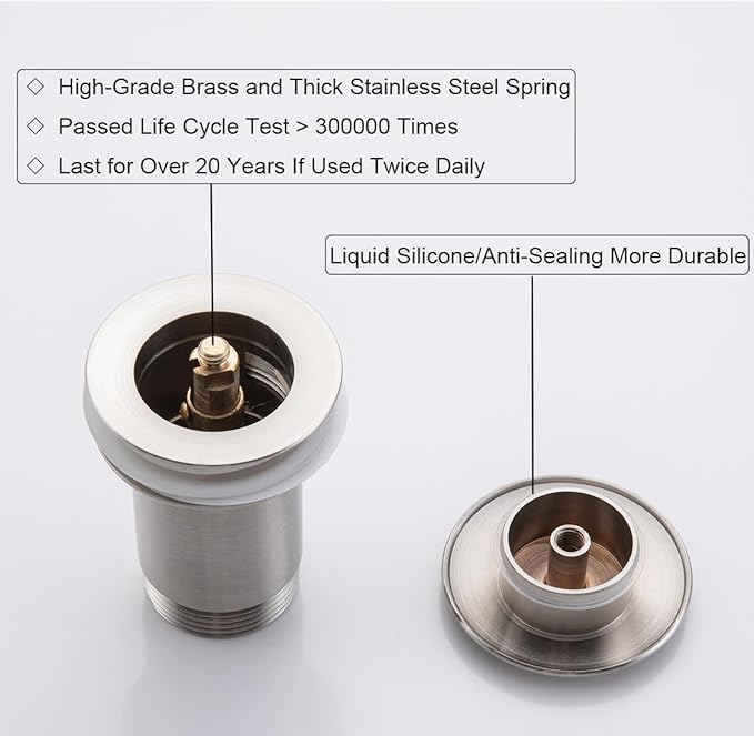 RANDOM Brushed Nickel Brass Bottle P Trap with Pop Up Drain Stopper With Overflow11.81″ Slip Joint Extension Tube Adjustable Bathroom Basin Sink Drain Kit 1 1/4.RD83888BN-L-S6