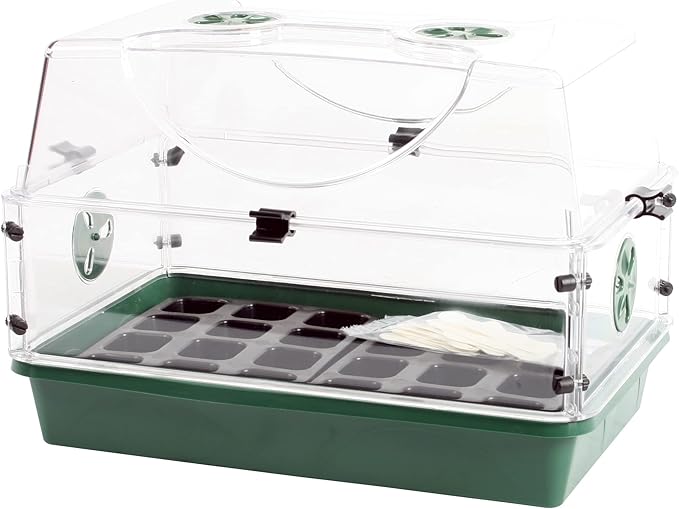 EarlyGrow Domed Propagator with 1 Height Extender Seedling Trays and Locking Clip Set Green Medium (97008)