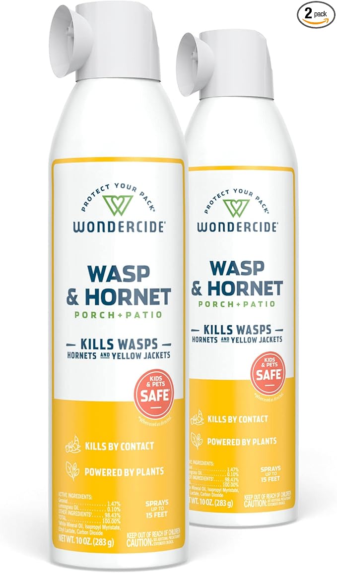 Wondercide - Wasp and Hornet Killer Aerosol Spray with Natural Essential Oils - Kill Wasps Hornetsand Yellow Jackets - for Porch Patio and Outdoor Areas - Pet and Family Safe - 10 oz - 2 Pack