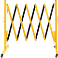 TECSPACE Industrial Expandable Metal Barricade Expansion Size 8.2 FT Yellow and Black Durable Steel Safety Barricade with casters Flexible Mobile Barrier Gate Adjustable Traffic Fence