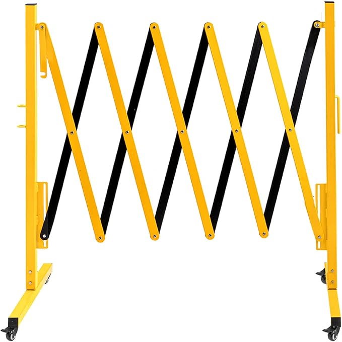 TECSPACE Industrial Expandable Metal Barricade Expansion Size 8.2 FT Yellow and Black Durable Steel Safety Barricade with casters Flexible Mobile Barrier Gate Adjustable Traffic Fence