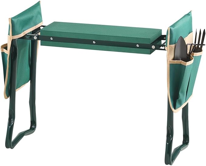 Garden Kneeler and Seat with 6 Thick EVA PadFolding Stool Bench330 lbs CapacityDual Tool BagsErgonomic Handles for SeniorsLightweight &amp Portable for GardeningWeedingPlanting