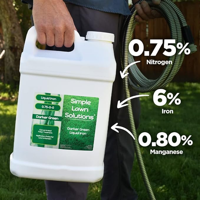 Simple Lawn Solutions - Liquid Iron Darker Green - Chelated Micronutrients - Concentrated Booster for Lawn Indoor Plants and Outdoor Garden (2.5 Gallon)