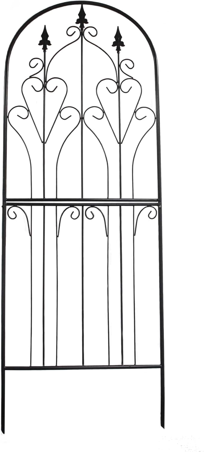 SCENDOR Metal Trellis 86.6 H x 29.5 W Tall Powder-Coated Black Garden Trellis Wrought Iron Heavy Scroll Metal Decoration Lawn Patio for Rose Clematis Ivy Weather Resistant Garden Addition