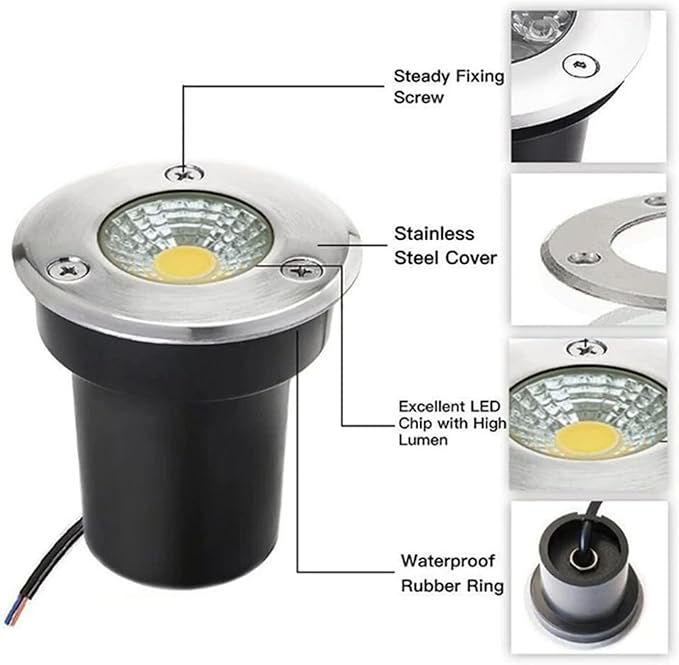 4 Pack LED Underground Light COB Floor Lamp IP65 Waterproof Outdoor Ground Spot Landscape Garden Square Path Yard Recessed Buried Spotlight (Warm White 20W)