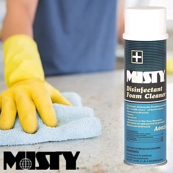 MISTY Disinfectant Foam Spray - 19 oz (Case of 12) - 1001907 - Kills Staph Salmonella Pseudomonas and HIV-1 (AIDS virus)* on hard surfaces when used as directed