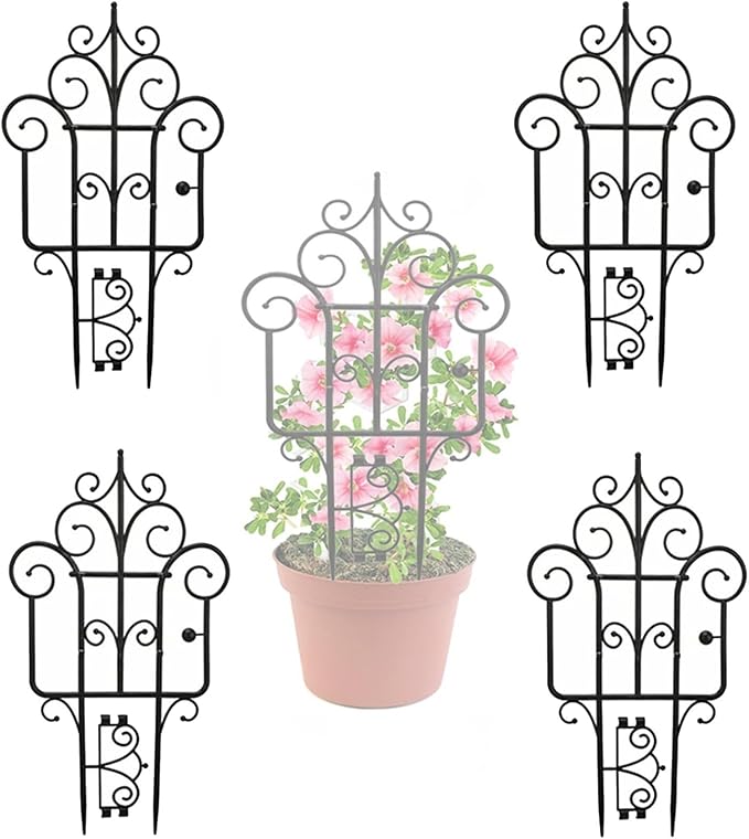 LTSRLL Lightweight Garden Trellis - European Potted Plant Support - Vines Flower Vegetable Climbing Stands Frame - 4pcs/ Pack(Black)