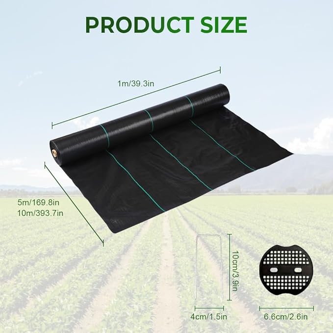 Premium Woven Weed Barrier 2025 Upgrade Heavy Duty PP Weed Barrier Fabric Garden Weed Barrier Landscape Fabric Weed Control Garden Cloth Weed Blocker Fabric (Only Weed Barrier 3.3 * 32.8ft)