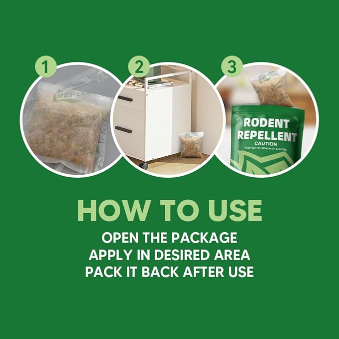 Rodent Repellent Mouse Repellent Pouches Mice Repellent Indoor Rat Repellant for House Mice Deterrent Keep Mice Away Extra-Strength Peppermint Effective for 80 ft² and 90 days-8P