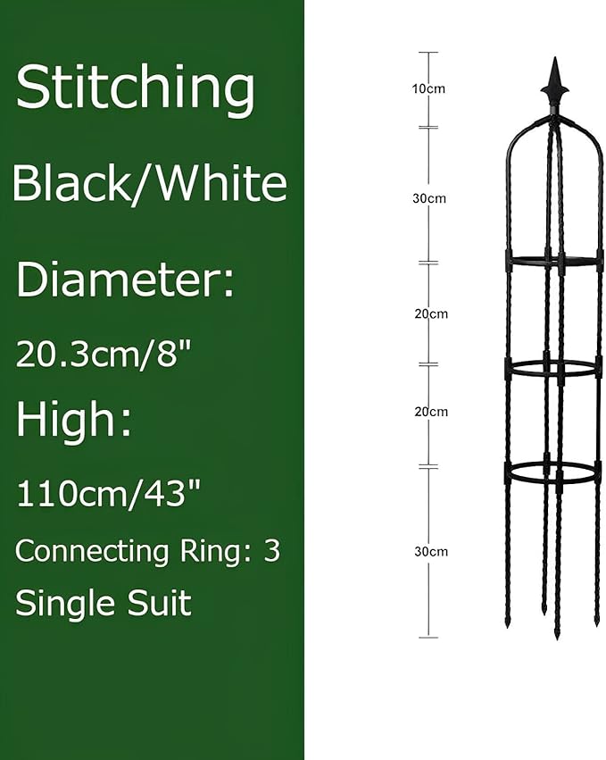 1-Pack Garden Trellis Garden Tower Potted Plant Support Plant Cage Rose Obelisk Garden Decoration Stand Black/White (Color : Black Size : 110x20.3cm)