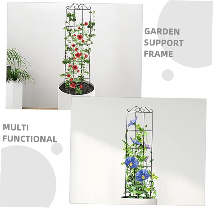 TEHAUX 4pcs Metal Plant Climbing Support Frames 50x15cm Black Vine Climbing Flower Rack Indoor Outdoor Garden Trellis for Potted Plants and Home Use