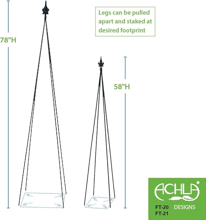 Achla Designs FT-20 Fleur-De-Lis 58-in Wrought Iron Garden Stake Trellis H Black