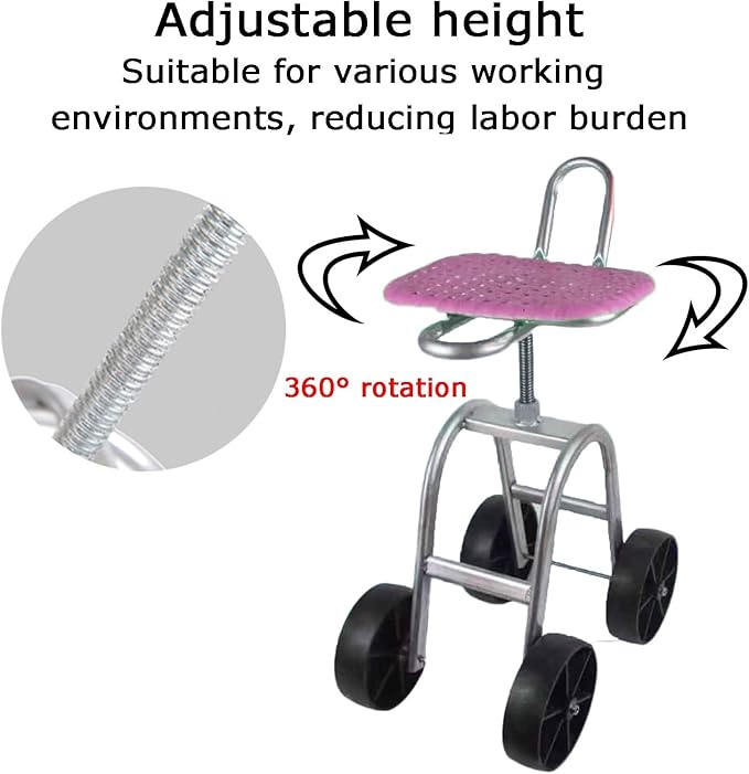 Garden Stool with WheelsHeightening Rolling Gardening Cart 45-59cm Adjustable HeightBearing 150kgfor Orchards Farms Home(4 Wheels)