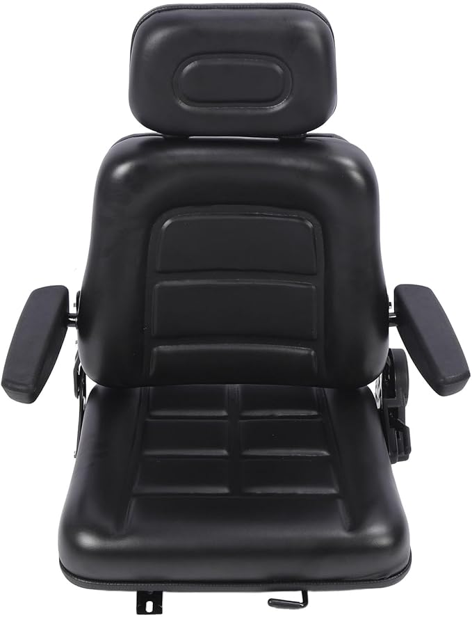 Generic Lawn Mower Fit for Seat Comfortable PVC Leather Universal Forklift Fit for Seat with Multi Angle Adjustment for Tractors Telehandler Backhoe Black (With armrest)