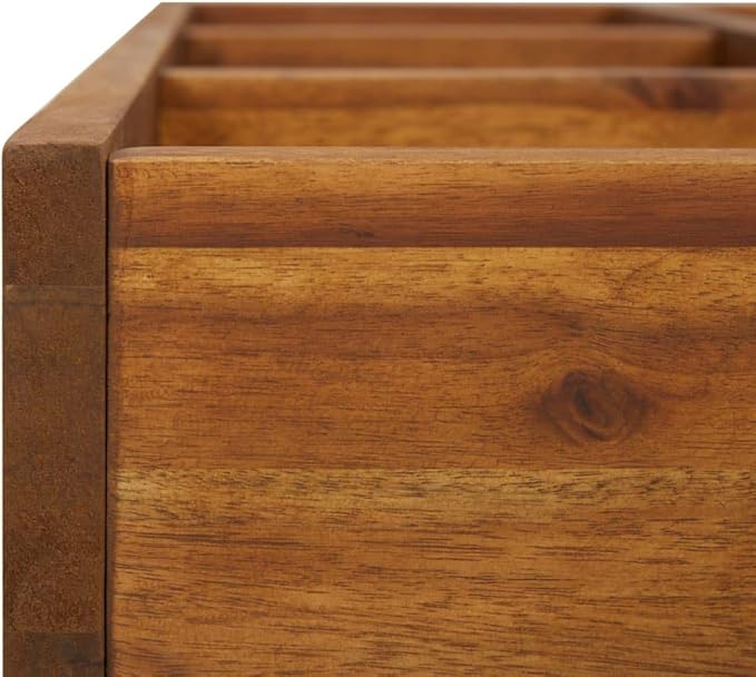 Garden Raised Bed Natural Solid Acacia Wood Planter for Outdoor Plants 23.6x23.6x5.9 Inch Square Design 9 Pockets Brown Oiled Finish