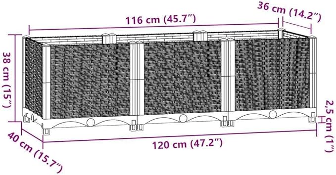 YAFF Rectangular Raised Garden Bed - Light Grey Polypropylene Textured Basketweave Finish 47x47 Inches