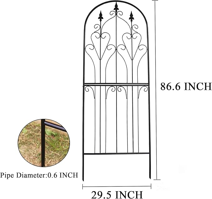 SCENDOR Metal Trellis 86.6 H x 29.5 W Tall Powder-Coated Black Garden Trellis Wrought Iron Heavy Scroll Metal Decoration Lawn Patio for Rose Clematis Ivy Weather Resistant Garden Addition
