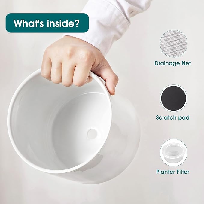 vancasso Ceramic Plant Pots 4.25+5.25+6.25 Inch Planter Pot with Drainage Hole Flower Pots for Indoor Outdoor Plants Set of 3 White