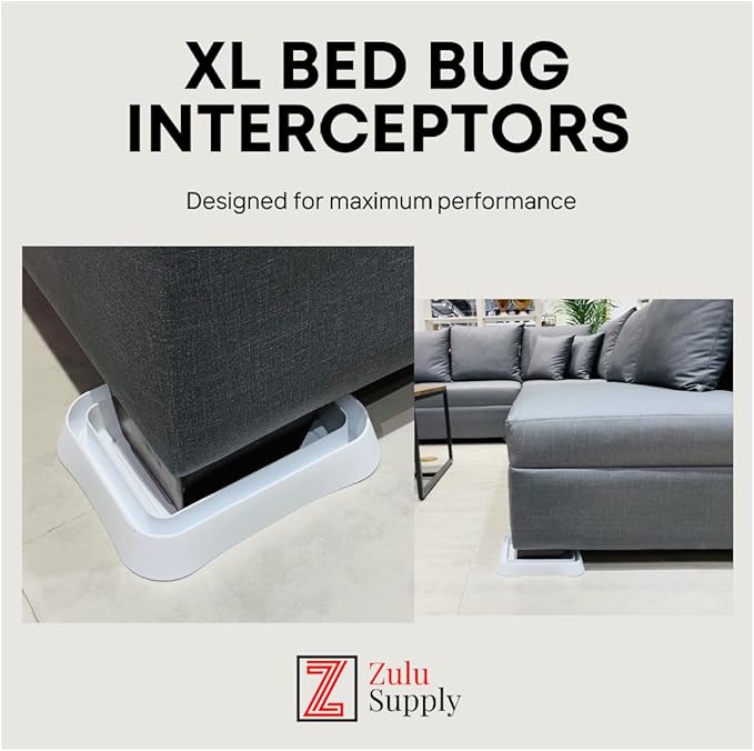 Bed Bug Interceptor Traps – XL White 4-Pack Passive Monitor &amp Detection Trap – Universal Fit for Bed &amp Furniture Legs – Reusable Non-Climbable Wall Pest Control Protection (XL White 4-Pack)