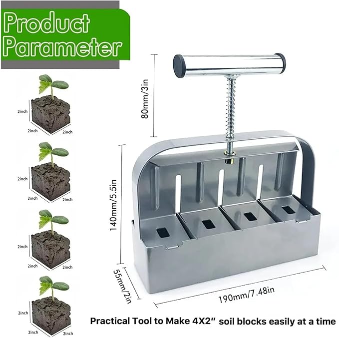 Handheld Soil Block Maker 2 Inch Manual Tool for Seedling Starter in Greenhouse and Garden Planting