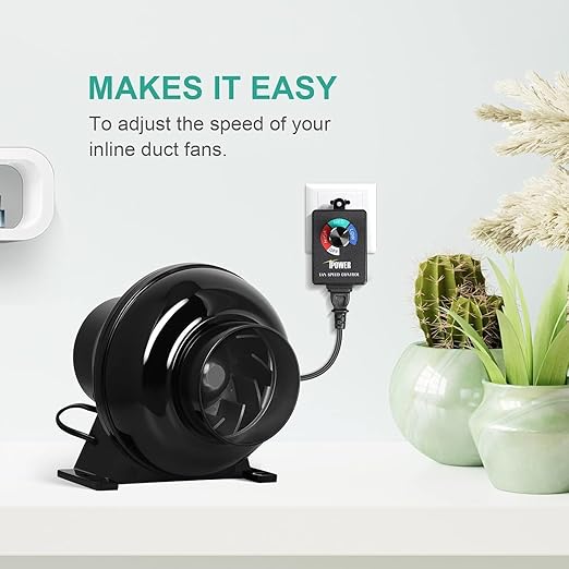 InfiniPower 4 Inch 195 CFM Inline Ventilation Variable Fan Speed Controller Air Circulation Vent Blower for Grow Tent Greenhouse Kitchen Basement Black