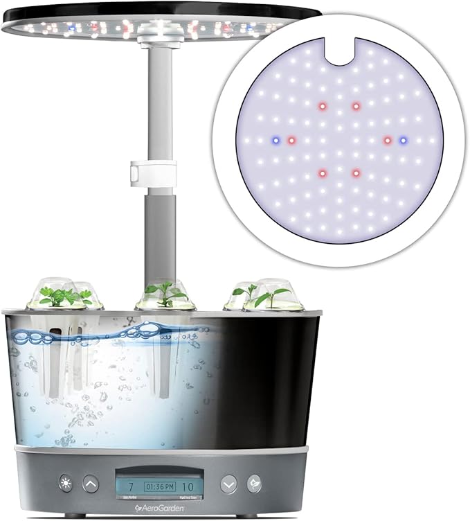 AeroGarden Harvest Elite 360 Indoor Garden Hydroponic System with LED Grow Light and Herb Kit Holds up to 6 Pods Platinum