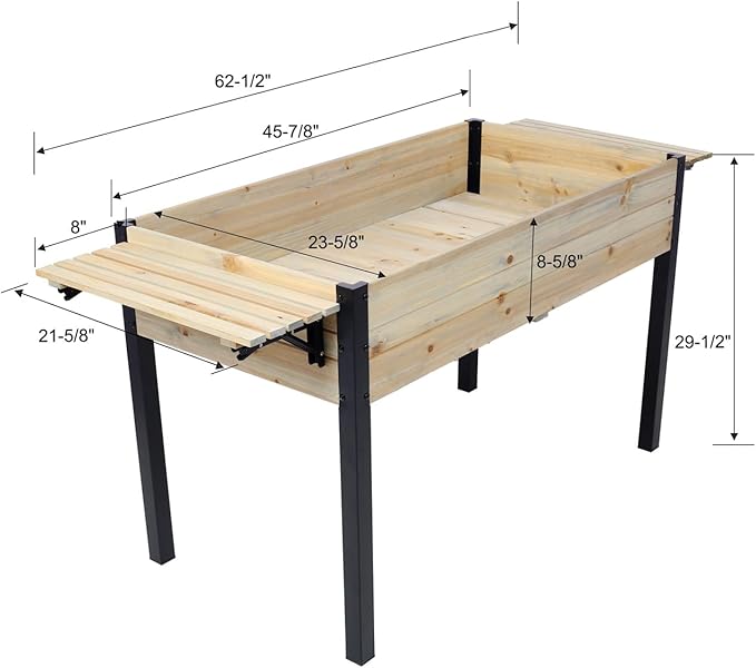 Raised Garden Bed Metal Leg Wood Planter Boxes with Folding Storage Shelf Elevated Planter Box for Growing Fresh Herbs Vegetables Flowers Great for Outdoor Patio Deck Balcony (Natural 62.5)