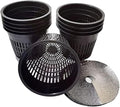 HORTIPOTS 5 Inch Net Pots Raised Center Bottom Mesh Side Wide Rim Round Cup with Free Reflective Top Lids for Hydroponics Systems (Pack of 10 Black)