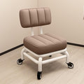 Ergonomic Low Rolling Stool With Back Support Soft Pu Leather Seat Metal Frame 360° Swivel Short Stool For Home Garden Office Garage Shop Comfortable And Durable Roller Chair With Coffee One Size