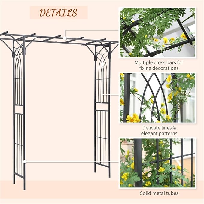 Metal Garden ArchSteel Garden Trellisfor Lawn Party Ceremony Wedding Decoration Black (Type 1)