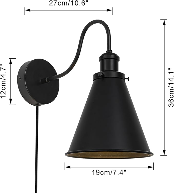 2-Pack Hook Mounted Plant Light Full Spectrum 4500K 10W Adjusted Light Beam Range 15-60 Degree Vintage Cone Shade Goose Neck Wall Lamp for Indoor Plants Flowers Growing