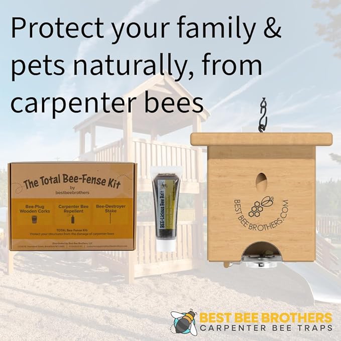 Best Bee Brothers Pine Turbo Trap Professional-Grade Carpenter Bee Trap for Outside with Bee Vault &amp Internal Turbo Funnel 6.3” W x 6” H x 5” D (4 Pack)