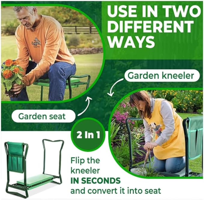 Garden Kneeler Seat with Tool Pouch Foldable Kneeling Pad Non-Slip