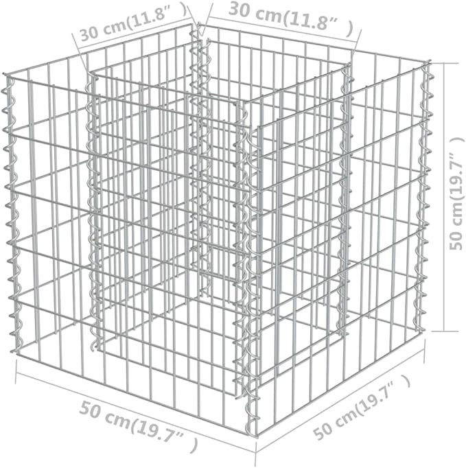 Gabion Raised Bed Galvanized Steel Gabion Planter Raised Bed Wire Fencing Patio Flower Plant Basket Rock Stone Fill Mesh Fence 19.7x19.7x19.7-351
