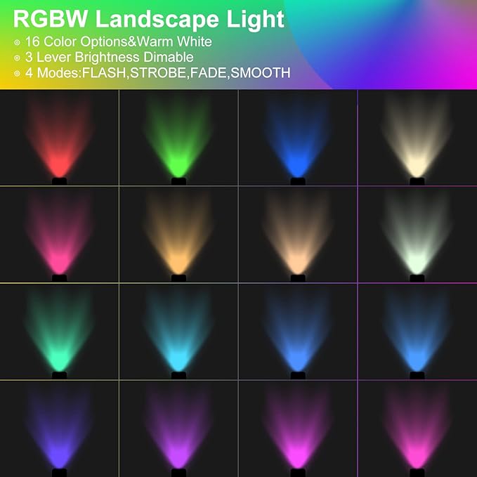 3W RGB Color Changing Landscape Lights Spotlight with Remote Control 3W 12V Landscape Lighting LED 16 Color Changing Spotlights Outdoor Waterproof Pathway Lights Garden Decorative (5 Watts)
