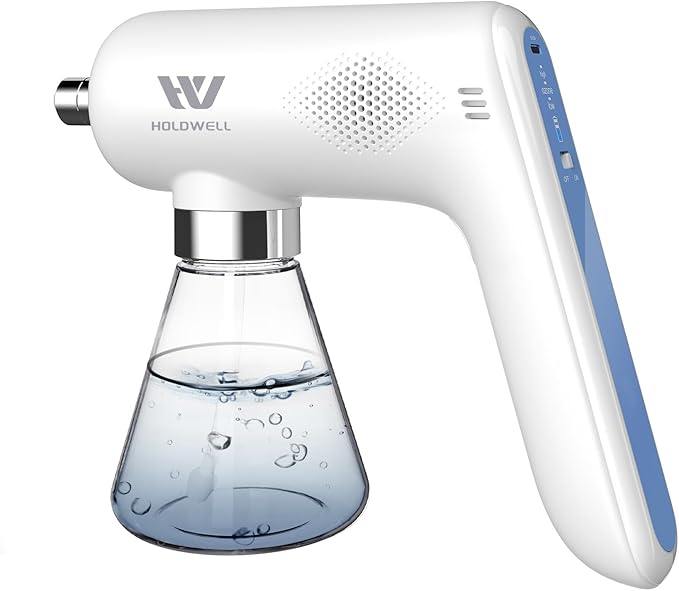 Ozone Disinfectant Fogger Machine O3 Generator Removable Nozzle Air/Odor Clean Handheld Cordless Electric Nano Sanitizer Spray Gun for Touchless Sanitization Deodorate (White)