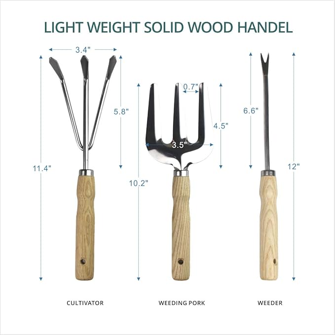 Garden Tools Sets- Heavy Duty Gardening Gift Tool Kit Including Folding Stool with Tool Bag 5 Sturdy Stainless Steel Tools(Gardening Trowel Trans-Planter Weeder &amp Rake) for Women Men