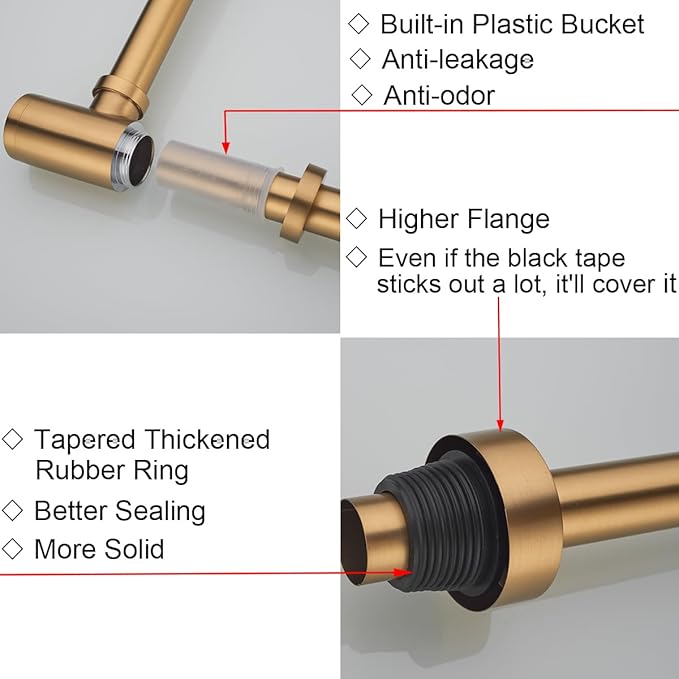 RANDOM Brass Round Bottle P-Trap 1 1/4Raise and Lengthen Adjustable Basin Sink Waste Drain Trap KitChampagne Bronze.RD-83888CB-L