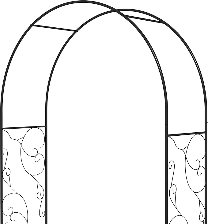 7.5' Metal Garden Arch with Gate Garden Arbor Trellis for Climbing Plants Roses Vines Wedding Arch for Outdoor Garden Lawn Backyard Black