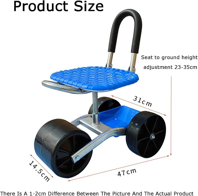 Rolling Garden Work Seat Gardening Cart Stool with Storage BasketSeat 360° Rotationfor Home Outdoor Lawn Yard3 Wheels