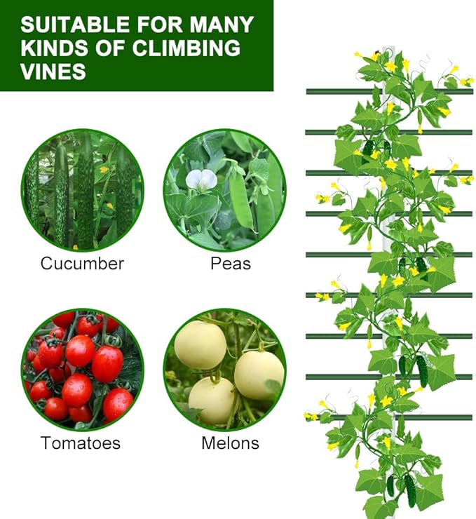 Agfabric 7ft Garden Trellis for Climbing Plants Outdoor U Tower Trellis with 9 Arms (each 2ft) Fiberglass Plant Support Trellis for Fruits Tomatoes Cucumber Plants U Cross-section (7ft*2ft1pack)