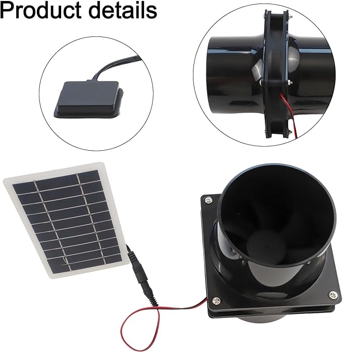 10W 12V Solar Exhaust Fan Kit With Round Duct And ABS Housing Solar Panel Powered Ventilation For RV Attic Greenhouse Boat(black)