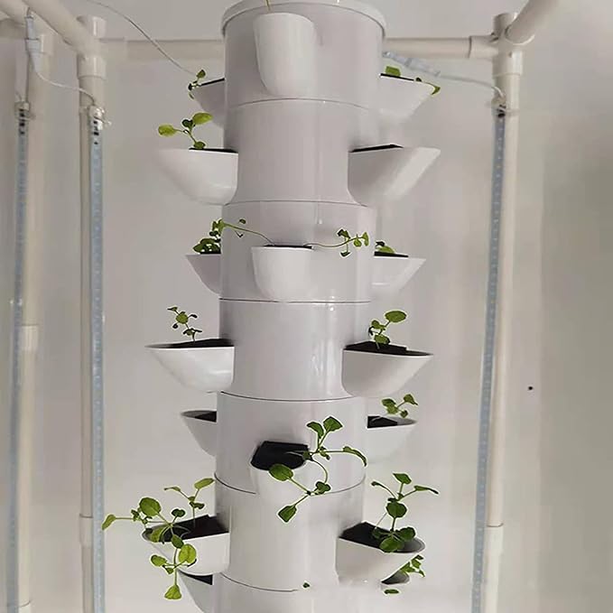 Hydroponic Growing Sytem Gardening Indoor Grow Kits Vertical Grow Tower Self-watering Growing System15 Layer 45 Plants Sitesfor Fresh Herb Garden Fruits Vegetables