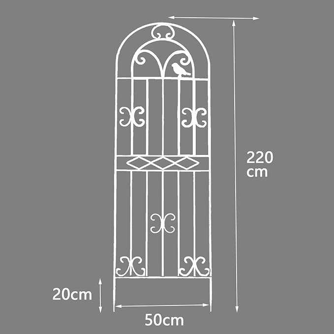 Garden Iron Rose Fence Gardening Post Rose Vine Ivy Clematis Gardening Post Easy to Assemble Height Adjustable Climbing Plant Garden Trellis 220cm*50cm White