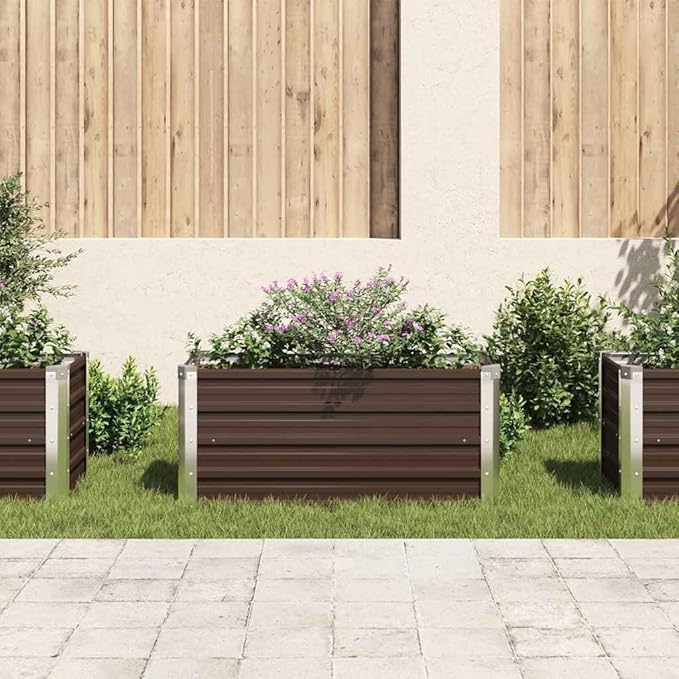 Garden Raised Bed Outdoor planters Garden Bed Planter Boxes Outdoor Suitable for Backyard Patios Flowers Restaurants Brown 39.4x15.7x17.7 Galvanized Steel
