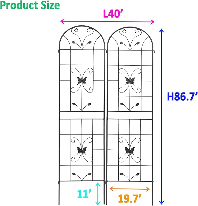 2 Pack Metal Garden Trellis 86.7 x 19.7 Rustproof Trellis for Climbing Plants Outdoor Flower Support Black